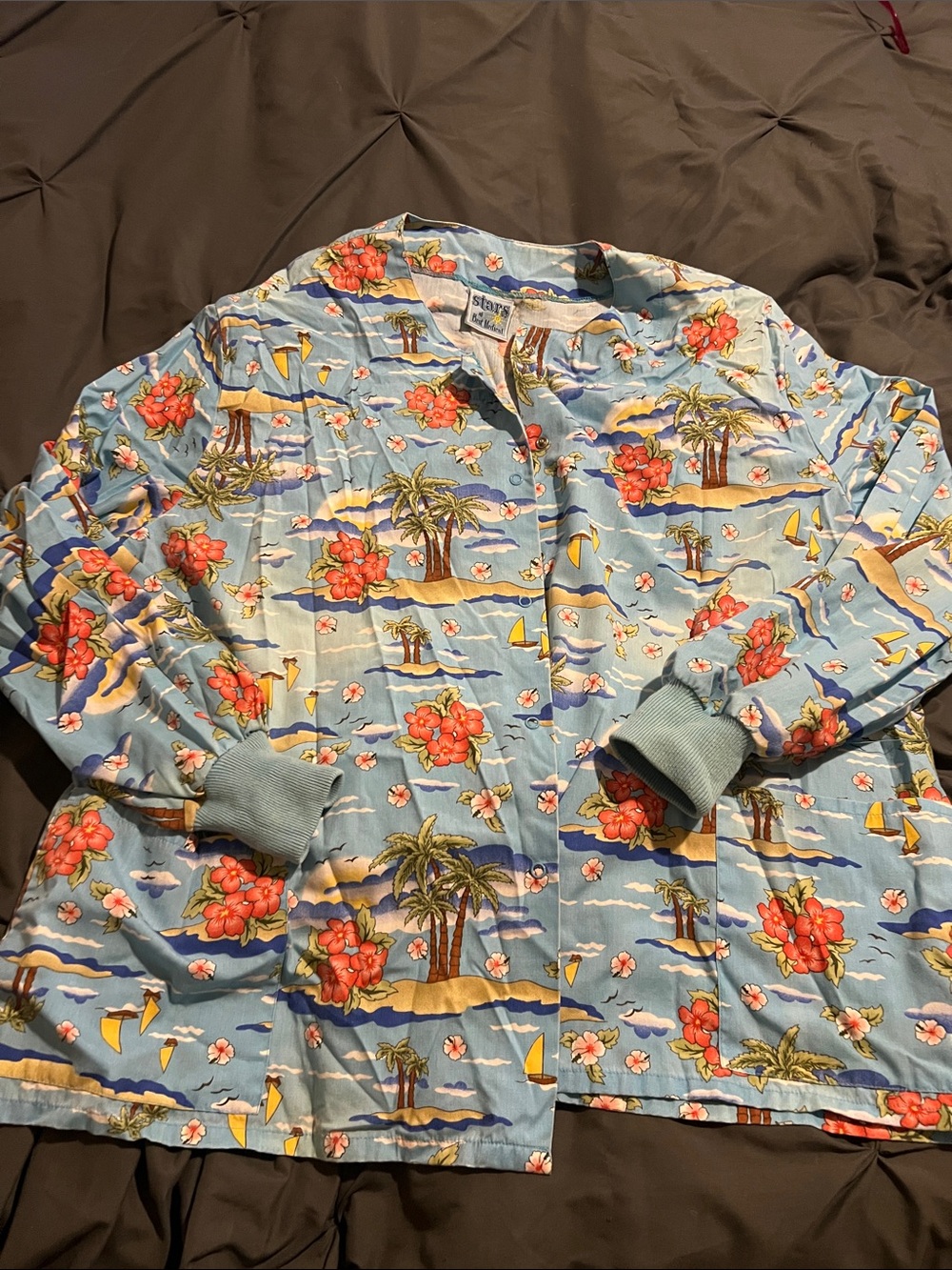 Tropical Floral Light Blue Button scrubs Jacket